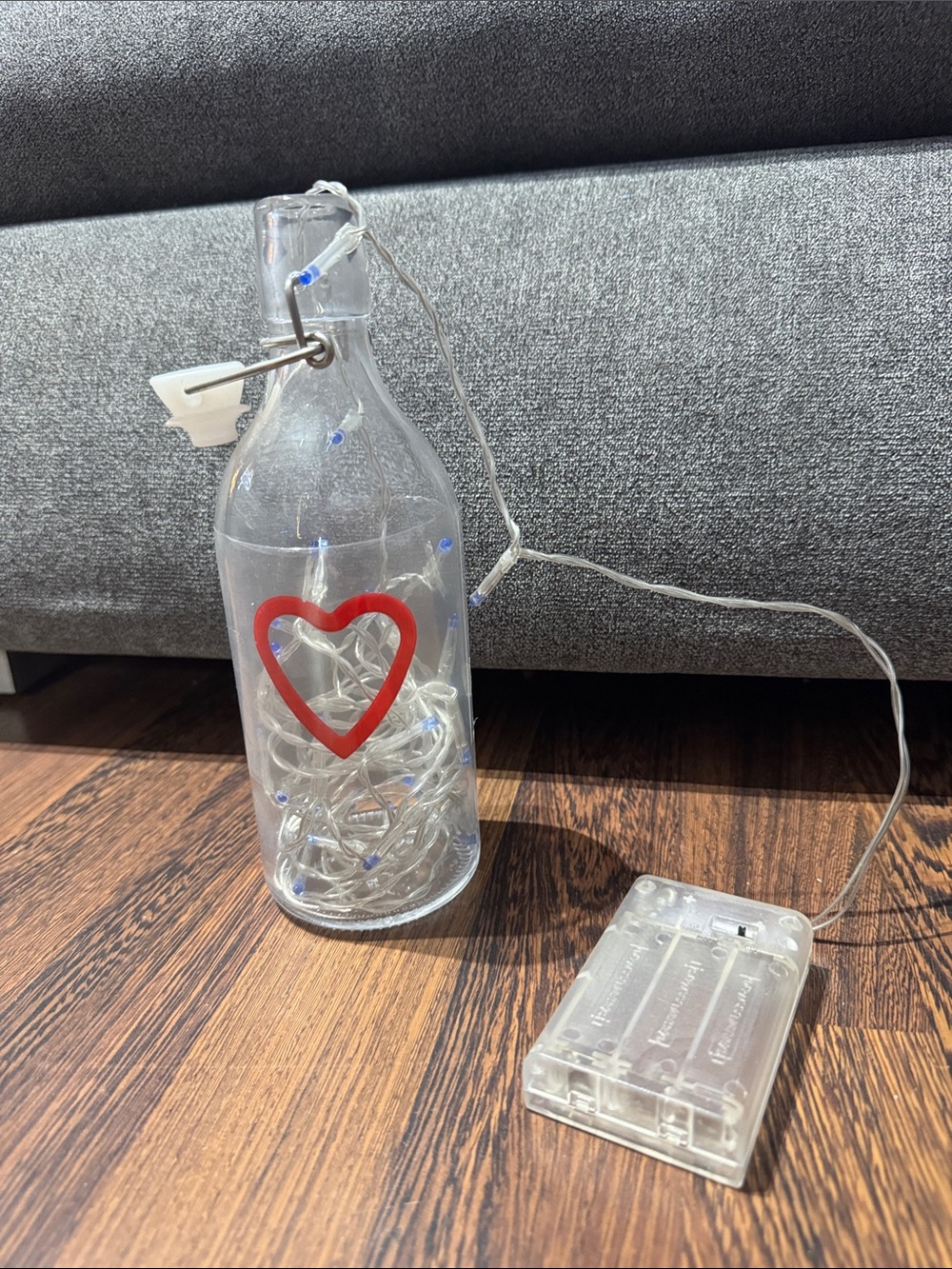 IKEA Clear Glass Bottle Lantern with Red Heart - Picture 1 of 10